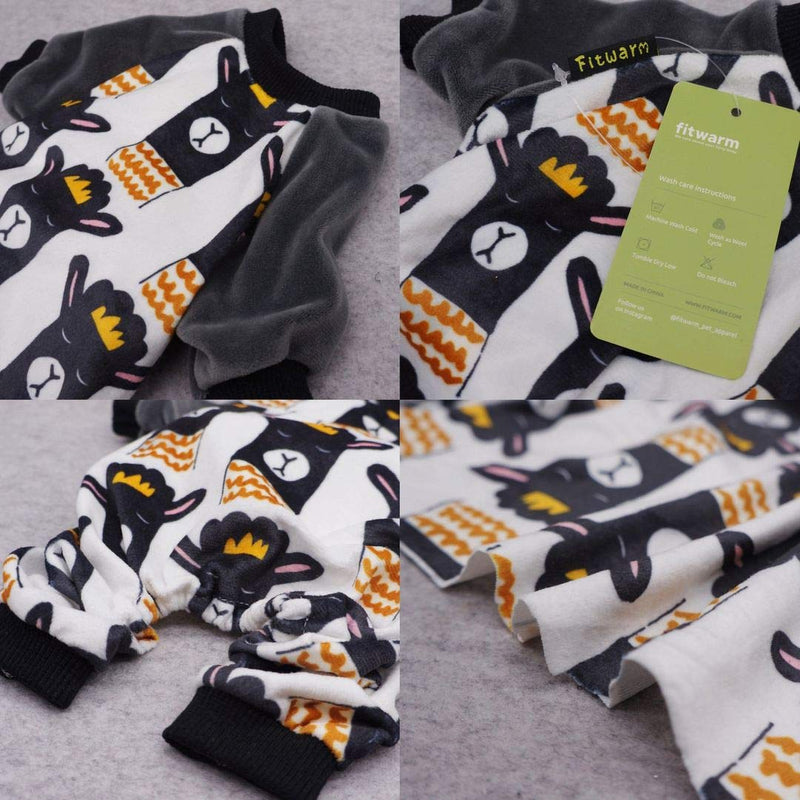 [Australia] - Fitwarm Lama Pet Clothes for Dog Pajamas Cat Onesies Lightweight Velvet Black M White 