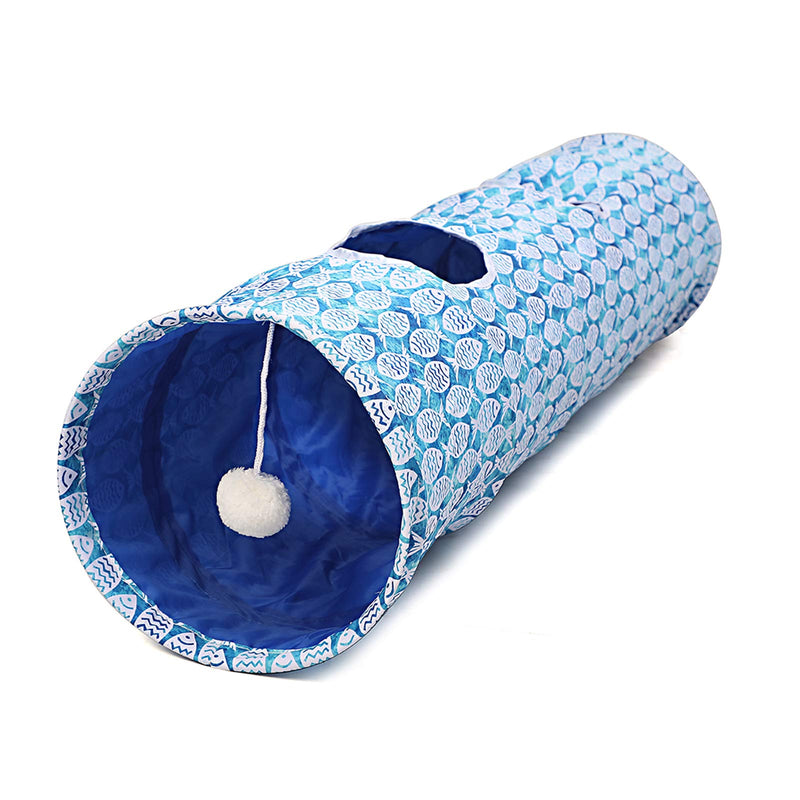 LUCKITTY Cat Kitten Tunnel Tube Toy with Plush Ball-Portable Oxford Plush Material Waterproof Durable Washable-Interesting Geometric Pattern Collapsible-47.2Inch/120CM Fish - PawsPlanet Australia