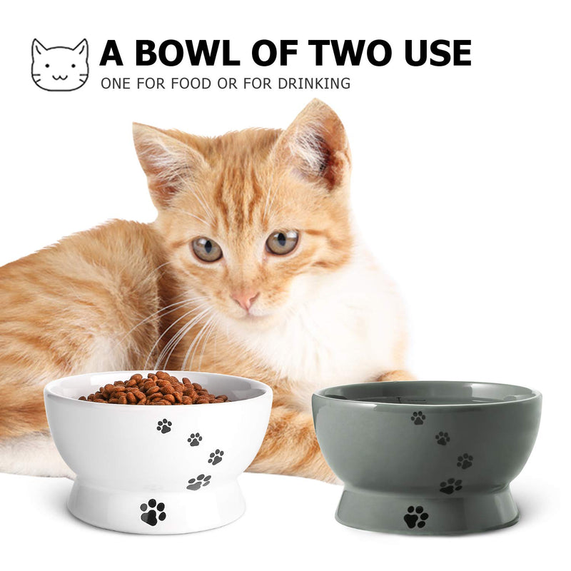 Y YHY Cat Bowl, 15 Ounce Cat Water Bowl, Raised Ceramic Cat Food Bowl, Elevated Cat Dog Dish No Spill, Pet Bowls for Cats or Small Dogs, Anti Vomiting, Measurable, Grey Blue - PawsPlanet Australia