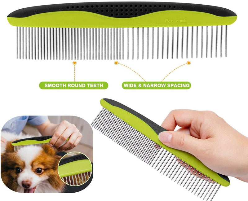 Dogs Grooming Comb YOKA Cat Comb with Stainless Steel Rounded Teeth Rubber Handle for Large, Medium and Small Dogs and Cats, Removes Loose Undercoat, Knots, Mats and Tangled Hair - PawsPlanet Australia