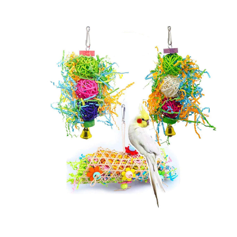 3PCS Bird Chewing Toys, Foraging Shredder Toy, Multi Color Parrot Cage Shredder Toy, Bird Loofah Toys, Foraging Hanging Toy, Bird Shredder Toys for Finch,Budgie,Parakeets,Cockatiels, Conures - PawsPlanet Australia