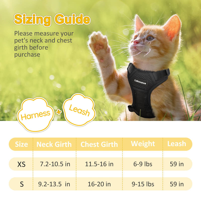 CatRomance Cat Harness Escape Proof, Breathable Mesh Cat Walking Harness, Adjustable Cat Harness and Leash Set with Reflective Strips, Kitten Vest Harness with Leash XS:Neck 7.2-10.5"|Chest 11.5-16"|Weight 6-9lbs Black - PawsPlanet Australia