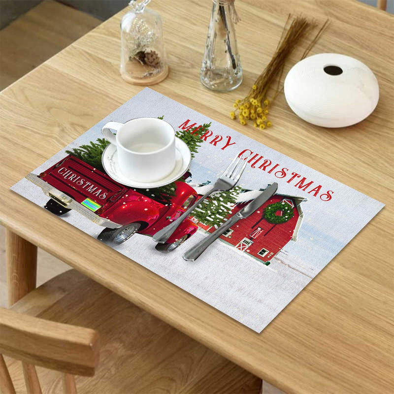 SUN-Shine Placemats Set of 6, Red Retro Truck and Christmas Tree Placemat for Dining Table Decorations, Heat-Resistant Washable Table Mats for Kitchen Dinner Banquet Farm Wood Barn 11.8x17.7inchx6 Christmassue6560 - PawsPlanet Australia