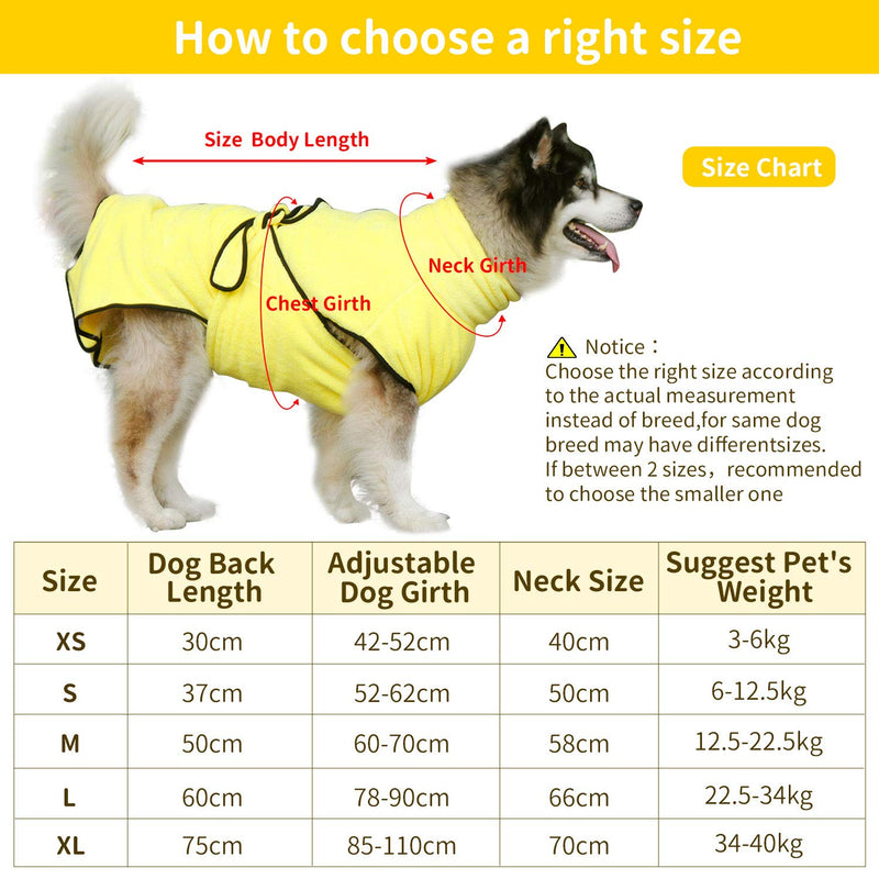 PETTOM Dog Drying Coat Small Super Absorbent Yellow Coral Fleece Adjustable Dog Bathrobe Fast Drying Towelling Robe for Puppy Small Dogs (XS) XS - PawsPlanet Australia