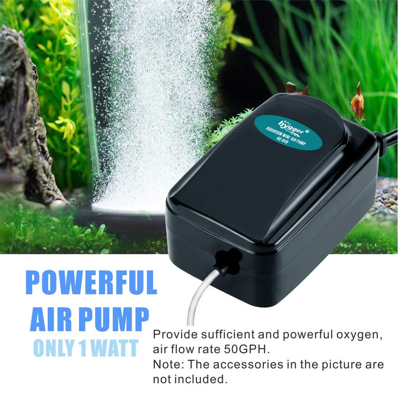 hygger 50GPH Small Air Pump for Aquarium, Oxygen Pump for 1-35 Gallon with Accessories Air Stone Check Valve Air Tube 1-35 Gallon(1W） - PawsPlanet Australia