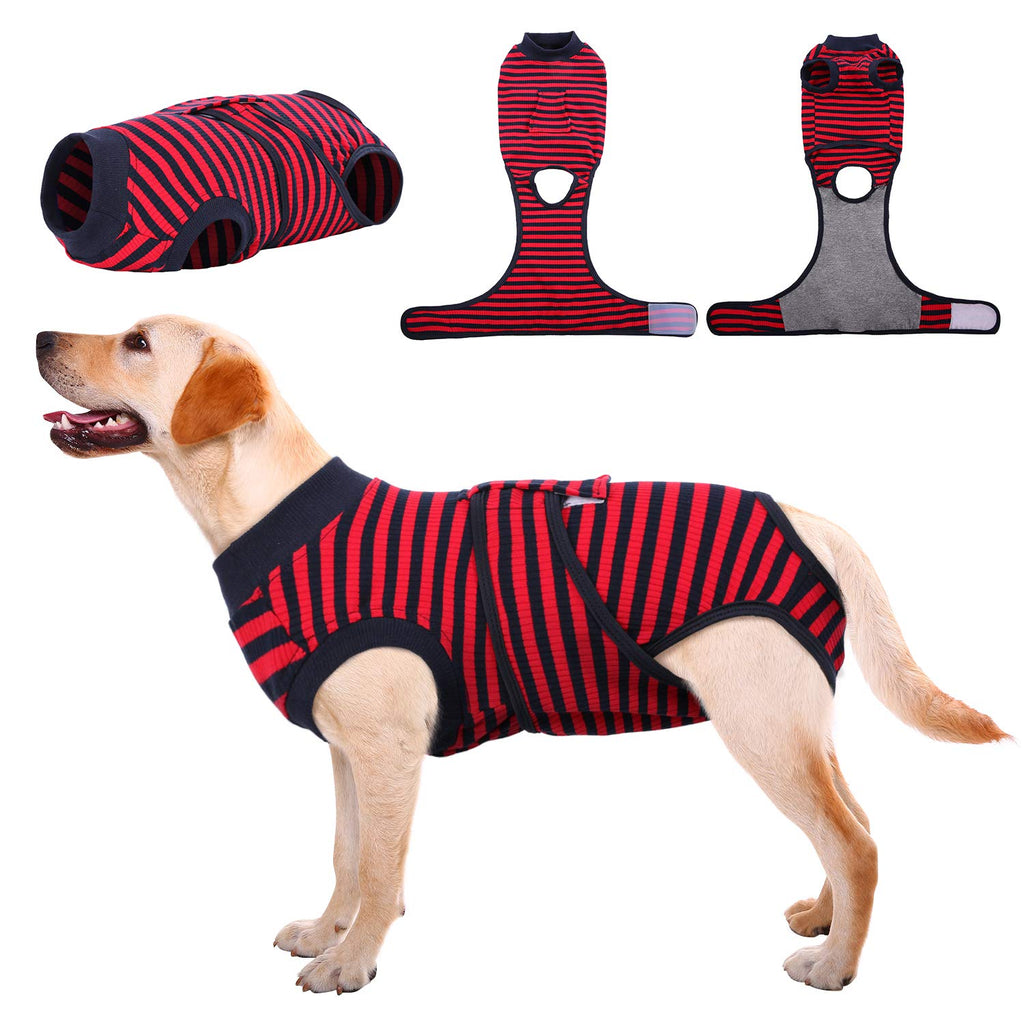 Kuoser dog bodysuit after surgery, dog bodysuit after castration male dog, dog bodysuit after surgery bitch, breathable bodysuit for dogs after surgery, leak protection dog, anti-wound licking surgery body dog, red XL XL (pack of 1) red striped - PawsPlanet Australia
