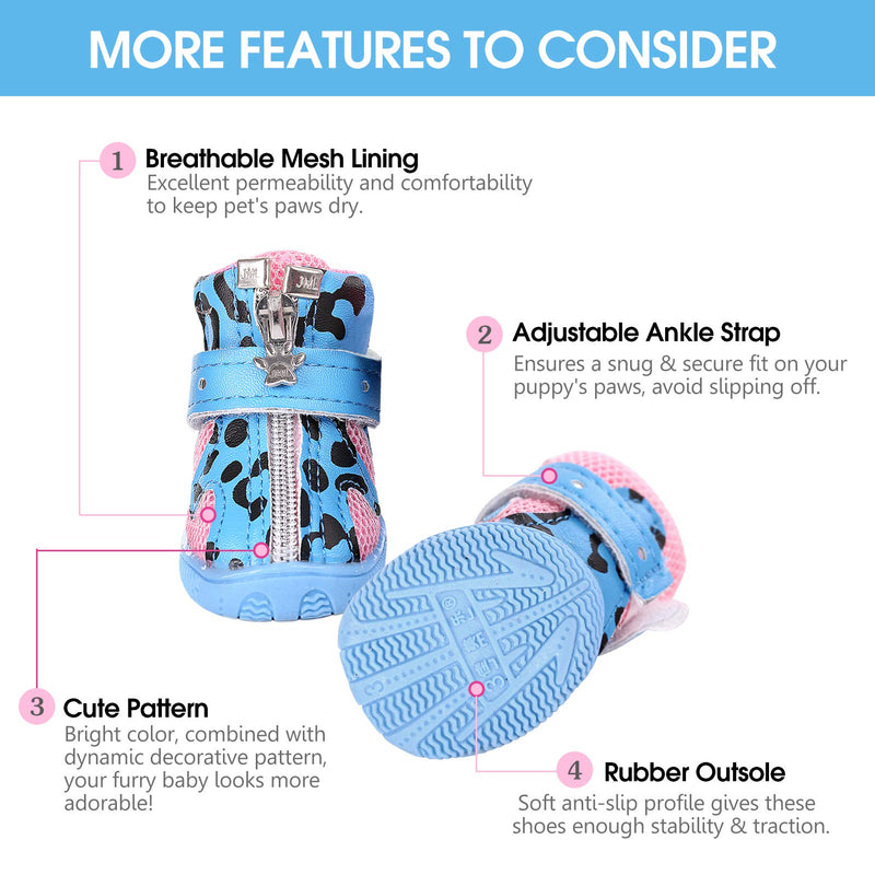KOESON Small Dog Shoes, Puppy Breathable Dog Boots Anti-Slip Mesh Booties for Doggie with Reflecitve Zipper, Pet Shoes Year-Round Paw Protector with Adjustable Strap for Outdoor Activities Size 3: 1.8"×1.4"(L*W) Blue - PawsPlanet Australia