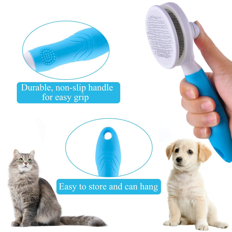 Pet Grooming Brush, Cat Dog Comb Brush, Self Cleaning Slicker Brushes for Shedding and Grooming Removes Loose Undercoat and Tangled Hair (Blue) Blue - PawsPlanet Australia