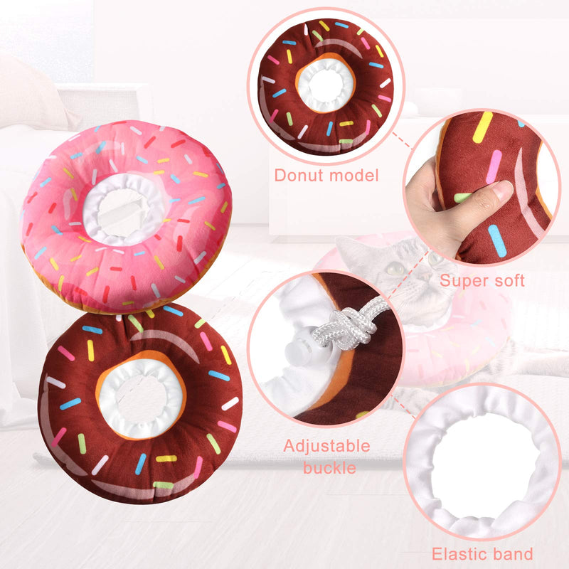 Nuanchu 2 Pieces Cute Donut Recovery Collar for Cats and Puppies Soft Adjustable Pet E Collar Neck Cone After Surgery with 10 Pieces Cat Toys Rattle Mice for Cats Puppies Kitties Small Dogs, 1-9 Kg - PawsPlanet Australia