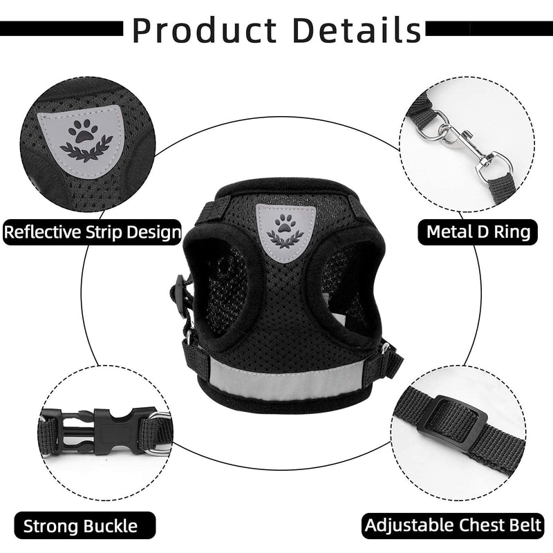 Cat Vest Harness and Small Dog Vest Harness for Walking, All Weather Mesh Harness, Cat Vest Harness with Reflective Strap, Step in Adjustable Harness for Small Cats Black X-Small (Chest: 8"-9") - PawsPlanet Australia