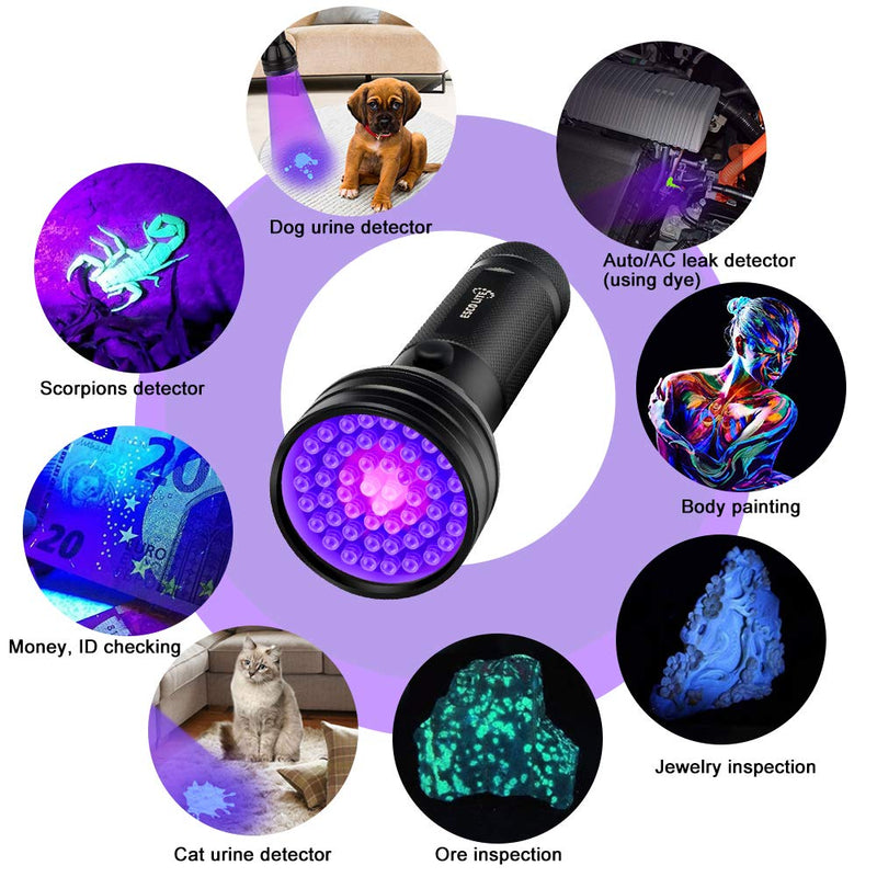 [Australia] - Flashlight BlackLight, 3-in-1 51 LED 365nM 380nM 395nM Blacklight Ultraviolet Flashlight for Pet Stains, Handheld Blacklight for Scorpion 