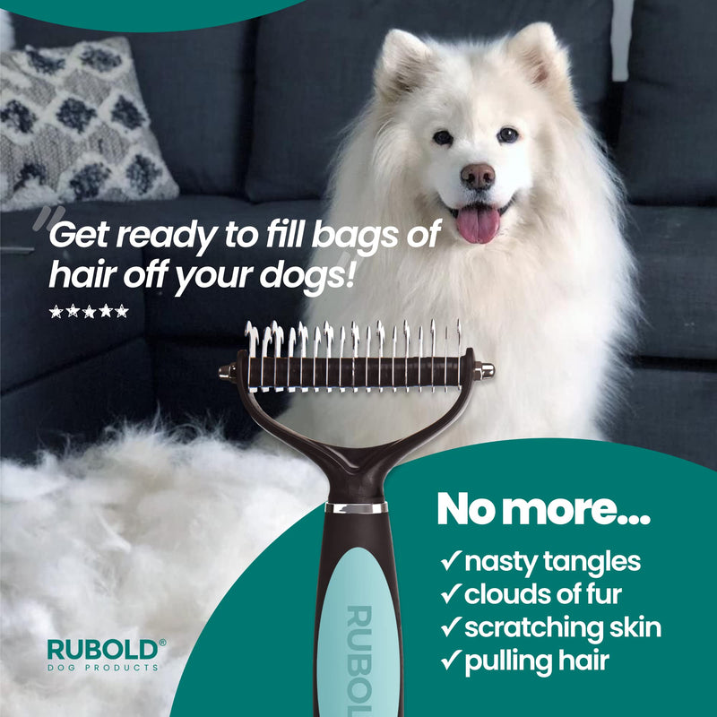 RUBOLD Dematting Tool for Dogs - Pet Safe Dematting Comb for Dogs - Cat and Dog Brush for Matted Hair - Undercoat Grooming Rake for Every Medium and Long Hair Dog and Other Pet - PawsPlanet Australia