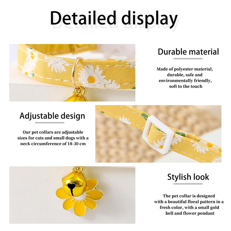 2-Piece Pet Collar with 2 Pet Identity Pendants, Collar with Bell, Cotton Cat Collar, Flower Pendant Cute Cat Necklace for Pet Cats, Etc. (Yellow, Green) - PawsPlanet Australia
