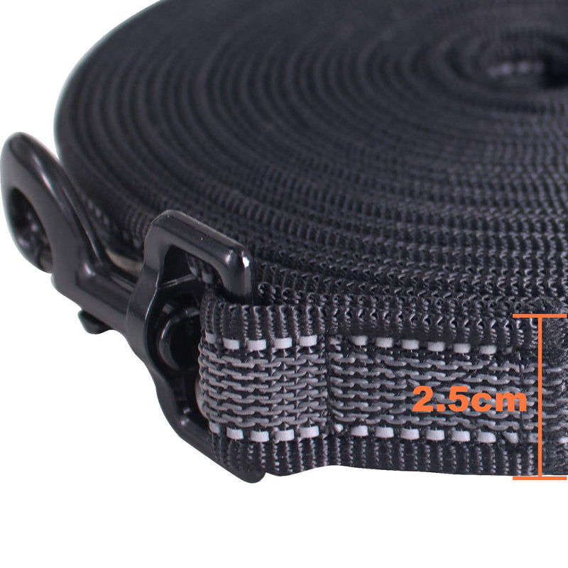 Cokomono drag leash for dogs, 5m / 10m / 15m / 20m Robust dog leash for small to large dogs, exercise and training leash with reflectors, hand strap and storage bag, black 10 m - PawsPlanet Australia