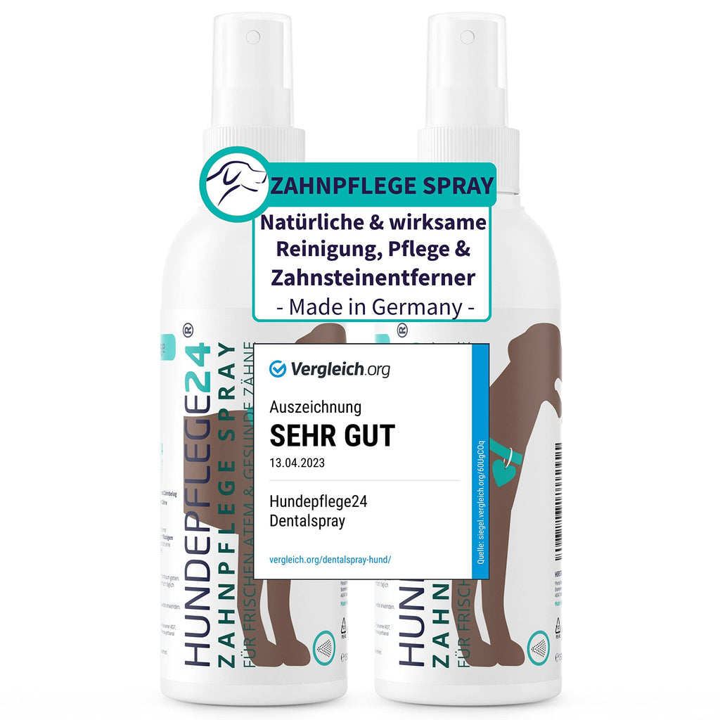 Hundepflege24 dental spray for dogs and cats - healthy, clean, strong teeth and fresh breath with natural active ingredients such as chamomile, calcium and mint - dental care spray for dogs (2x 150ml) 2x 150ml - PawsPlanet Australia