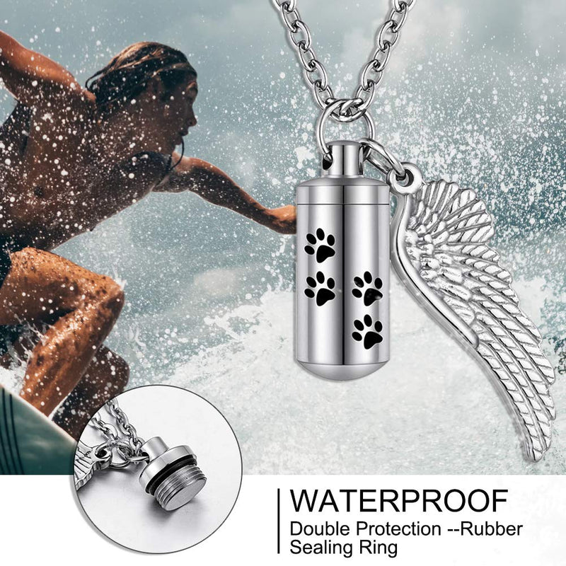 abooxiu Cylinder Cremation Necklace for Pet Ashes Urn Necklace with Angel Wing Pet Paw Ashes Necklace for Dog/Cat Pet Memorial Keepsake Jewelry Silver S No-engraving - PawsPlanet Australia