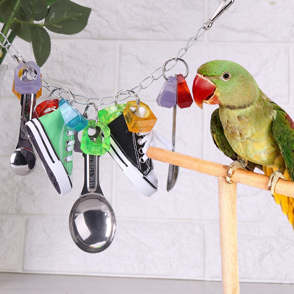 Fdit Bird Chewing Toys Parrot Metal Spoon Hanging Swing Mini Sneaker Parrot Cage Bite Toy for Parakeet African Gray Cockatiel Conure Cockatoo Budgies - PawsPlanet Australia