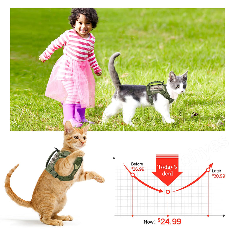 Tactical Cat Harness for Walking Escape Proof, Soft Mesh Adjustable Pet Vest Harness for Large Cat,Small Dog L A-Green - PawsPlanet Australia