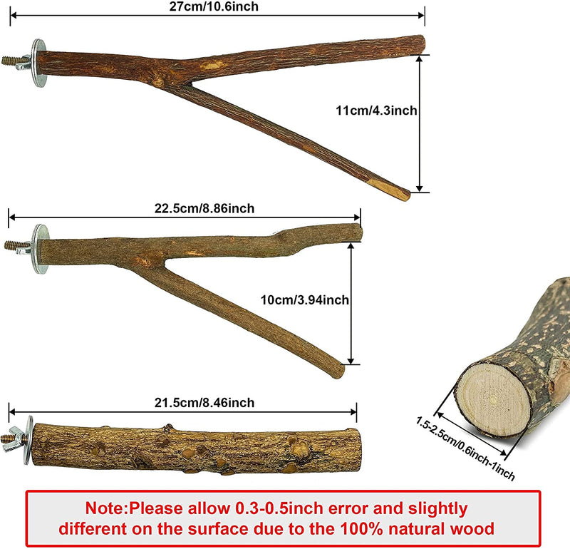 Ubaywey 5 PCS Bird Parrot Perches for Cage 9.84 inches Natural Wood Perch Platform Stand for Parrots Birds Cage Parakeets Cockatiels Conures Cages Accessories (5 PCS) - PawsPlanet Australia