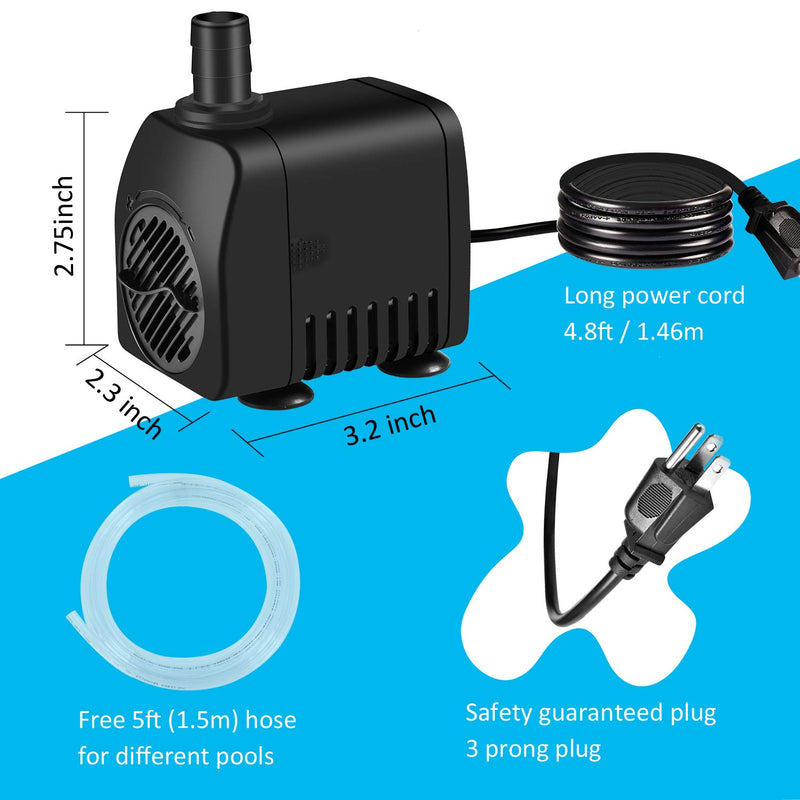 [Australia] - Fountain Pump 400GPH 25W Outdoor Fountain Water Pump kit Pond Pump Submersible Pump with 2 Nozzles Hose Tubing for Aquarium Fish Tank Fountain Pond Submersible Hydroponic and Backyard Garden 
