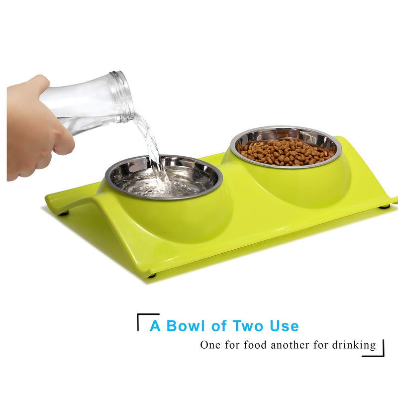 [Australia] - UPSKY Double Dog Cat Bowls Premium Stainless Steel Pet Bowls No-Spill Resin Station, Food Water Feeder Cats Small Dogs. green tea 