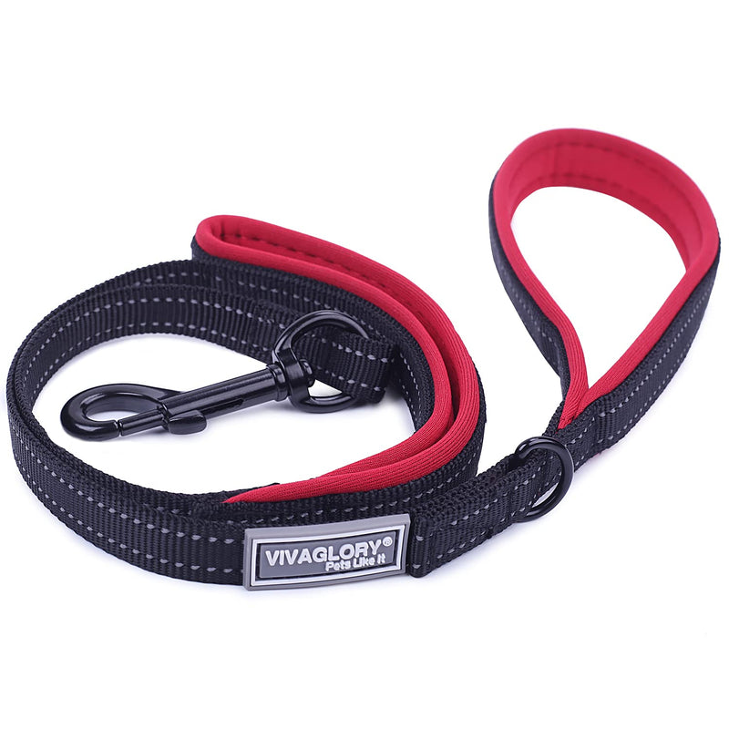 Vivaglory Dog Lead with 2 Padded Handles, Heavy Duty 4ft Long Reflective Safety Training Traffic Handle Lead Walking Leash for Small to Medium Dogs, Black 1.2 m x 1.4 cm - PawsPlanet Australia