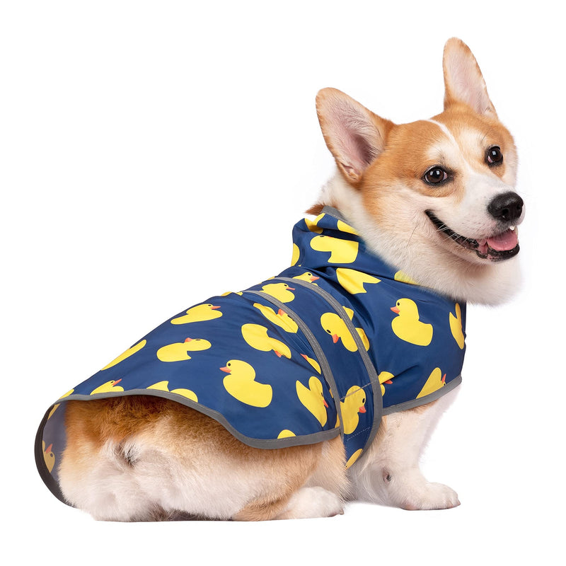 Dog Raincoat with Hood and Leash Hole, Adjustable Belly Strap, Reflective Strips, Lightweight Slicker Poncho Rain Jacket Coat for Small Medium Large Dogs and Puppies Blue Duck X-Small - PawsPlanet Australia