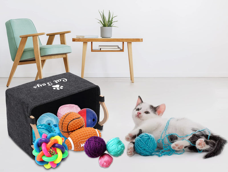 Brabtod Felt pet Toy Basket and Accessory Storage Bin - Perfect for organizing pet Toys, Blankets, leashes and Food-darkgrey-cat darkgrey-cat - PawsPlanet Australia