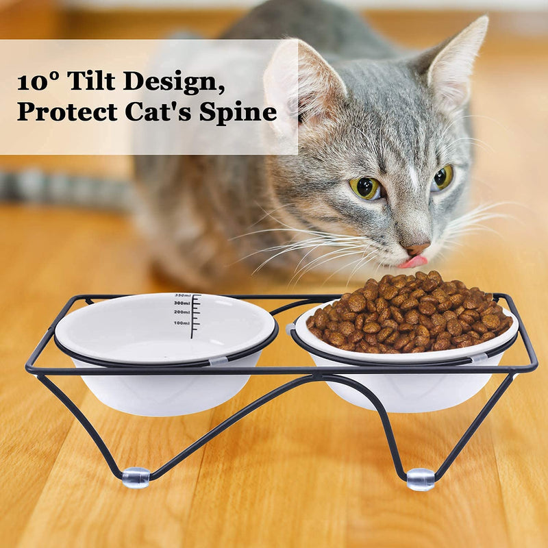 CatRomance Raised Cat Bowl, 10°Tilted Cat Food Bowl, 12oz Ceramic Pet Dishes Bowls with Stand for Indoor Cat or Small Dogs - PawsPlanet Australia
