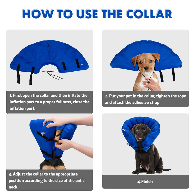 Hengu Inflatable Dog Pet Recovery Collar [Upgrade Version], Protective Adjustable Soft Dog Cat Conical Cone E-Collar Elizabethan Collar for after Surgery Promote Recovery (With an Inflator) M - PawsPlanet Australia