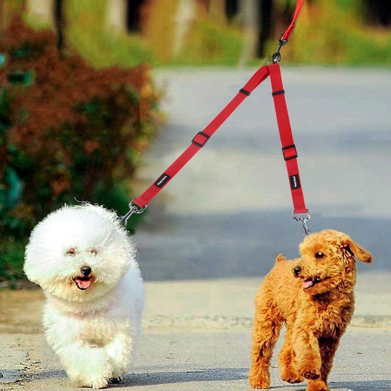 HAPPY HACHI Adjustable Double Dog Lead Coupler No Tangle Nylon Twin 2 Pet Trainer Leash Splitter (S 13-19.7in, Red) S 13-19.7in - PawsPlanet Australia