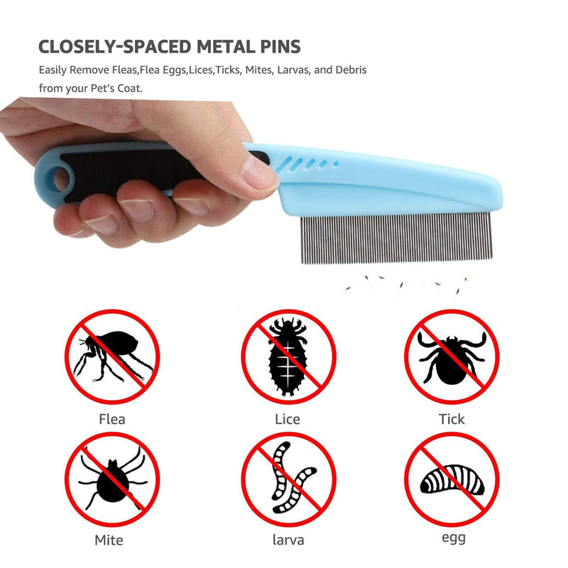 weback Flea Comb for Dogs, Lice Combs,Tick Comb, Cat flea Combs with Durable Teeth for Removing Tear Stains, Fleas, Dandruff, Lice 6PCS-RED-BLUE - PawsPlanet Australia