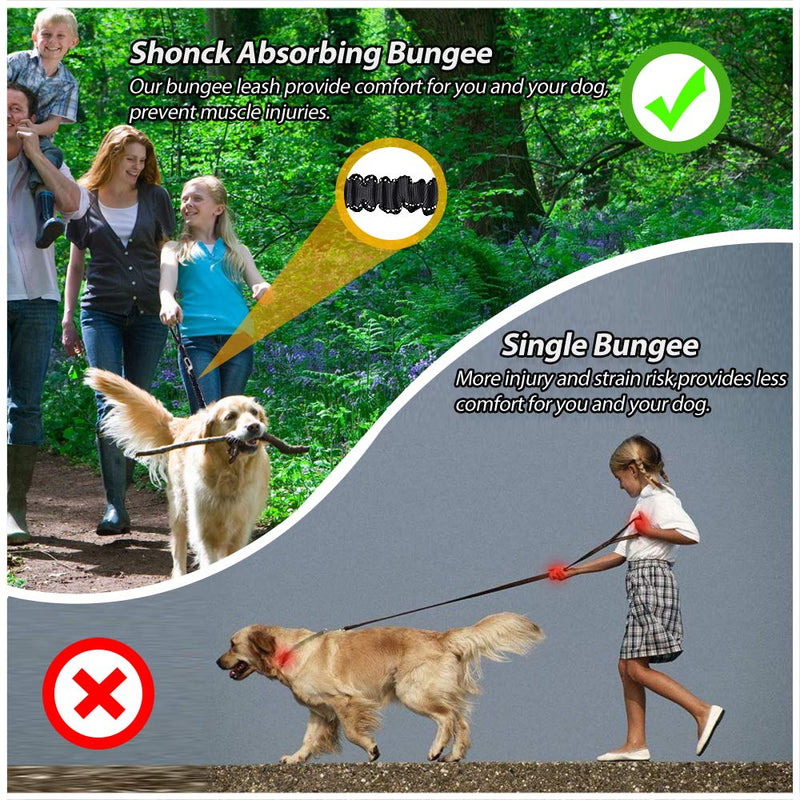 U-picks Bungee Dog Lead Anti Pull for Large Dogs 6 FT Integrated Seat Belt Buckle, Shock Absorb, Reflective Sewing, Double Handle Leash black - PawsPlanet Australia