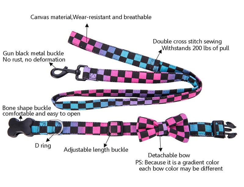 yamine Canvas rainbow Plaid Adjustable Collars and Lead Set, Dog Cat Collar with Removable Bow tie, two size suitable for neck 10.6''-15.7'', 1'' in wide For 10.6''-15.7'' neck * 1'' wide - PawsPlanet Australia