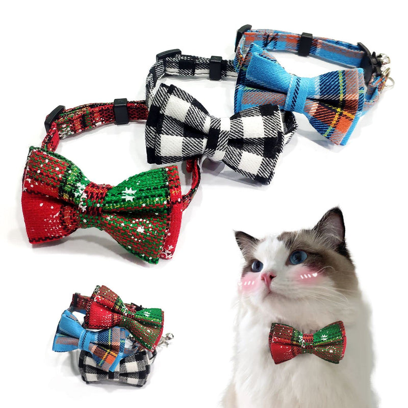3pcs Christmas Cat Collar with Bell and Bow Tie Quick Release Collars for Kittens and Cats - PawsPlanet Australia