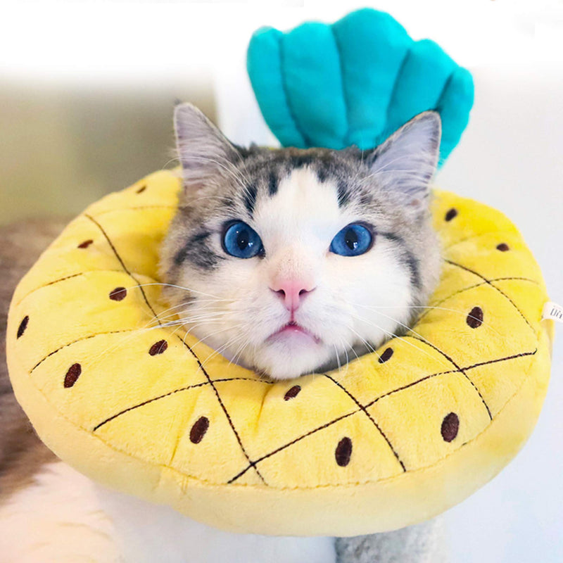 Firecos Cat Cone Collar Soft Kitten Adjustable Pillow After Surgery Dog Kitty Neck Recovery Pet Cones Protective Collar for Dogs Cats S Pineapple - PawsPlanet Australia