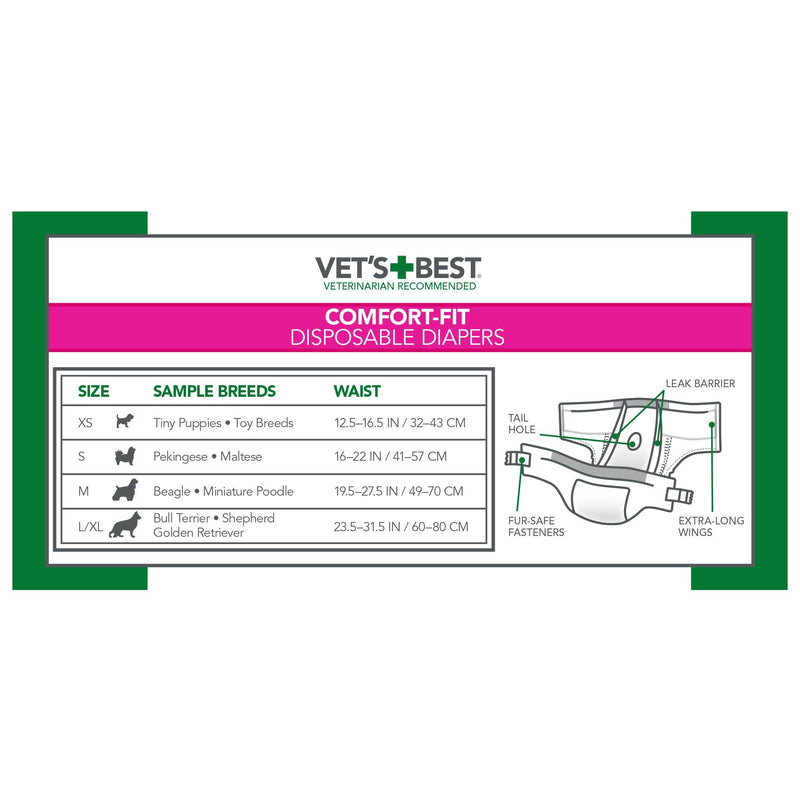 Vet's Best Comfort Fit Dog Diapers Disposable Female Dog Diapers Absorbent with Leak Proof Fit X-Small 12 Count - PawsPlanet Australia