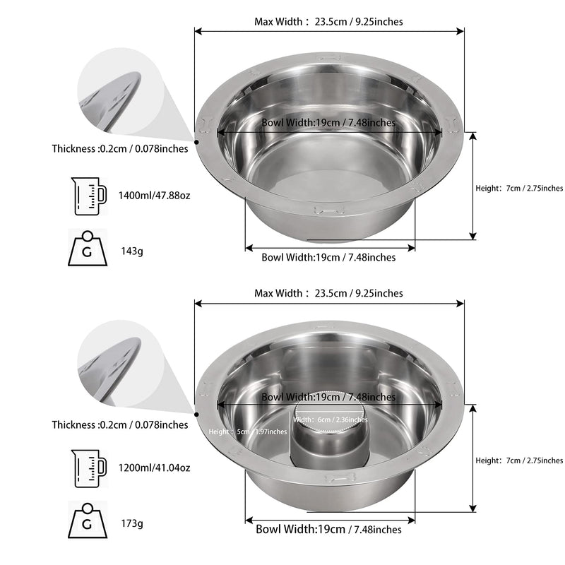 2 Pack Stainless Steel Slow Feeder Dog Bowl and Water Bowl, Insert Metal Dog Raised Bowls for Raised Feeding and Slow Eating, Compatible with Elevated Diners 2Pack Slow Feeder + Basic Bowl - PawsPlanet Australia