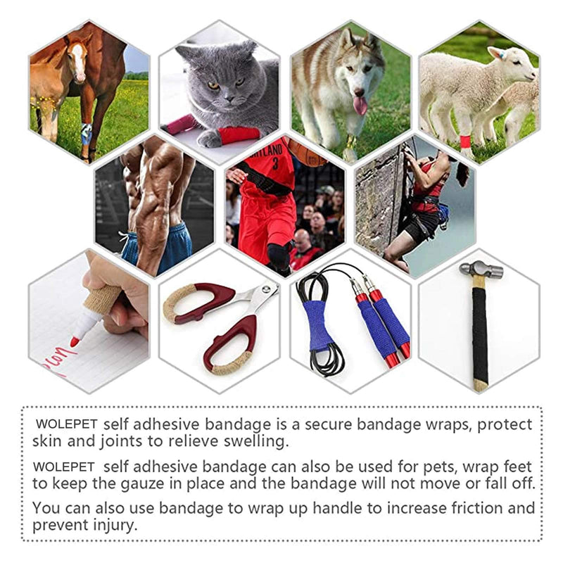 WOLEPET Vet Wrap Self Adhesive Bandage Wrap Animal Bandage for The Pets (Cat,Dogs,Horse and Other Animal) - PawsPlanet Australia