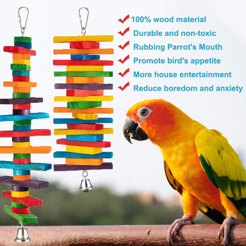 [Australia] - Coppthinktu Bird Toys, 2 Pack Parrot Bird Chew Toy with Bell, Parrot Bird Chew Toy Multicolored Wooden Block Bite Toys, Wooden Block Bird Parrot Toys for Small and Medium Birds 
