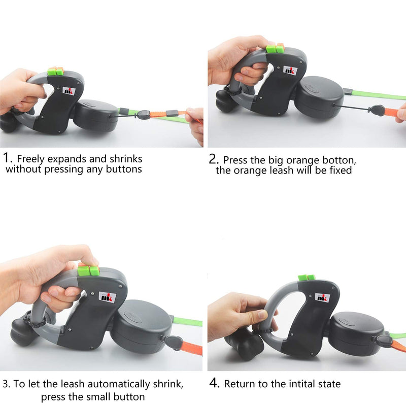 Double Retractable Dog Leash Makife Dual Doggie Pet Leash Dog Leash Automatic Dog Retractable Leash, Retractable 3m Suitable for Small and Medium Dogs Hiking Jogging 15pcs Dog Poop Bags - PawsPlanet Australia
