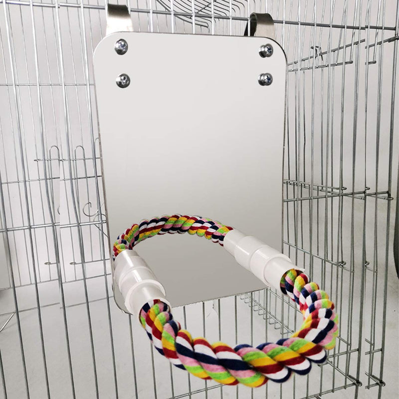 Haokaini Bird Mirror Toy With Rope Perch Parrot Bite Toy with Large Mirror Parrot Claw Birdcage Perches Mirror Chew Toy For Budgie Parakeet Cockatiels Lovebirds Full Mirror - PawsPlanet Australia