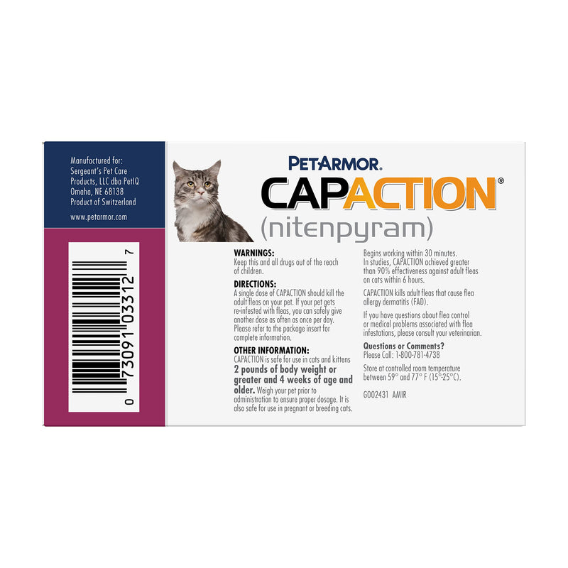 CAPACTION Fast-Acting Oral Flea Treatment for Cats (2-25 lbs), 6 Doses, 11.4 mg - PawsPlanet Australia