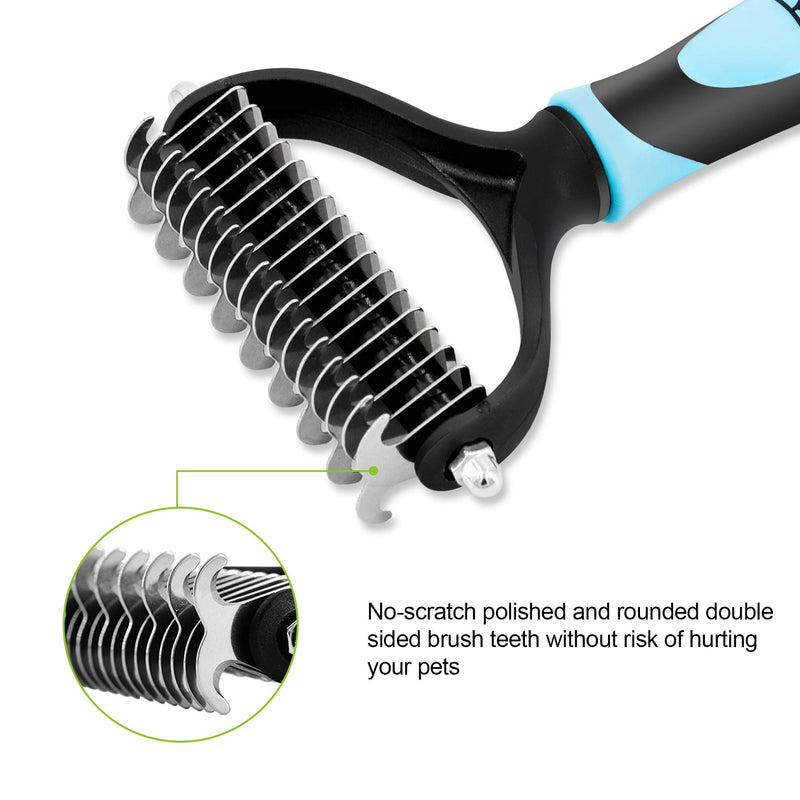 Kangrow Safe Undercoat Rake for Cats and Dogs with Double Sided Stainless Teeth, Dematting Comb Effectively Removes Pet's Hair Knots, Tangled Hair and Flying Hair, Professional Pet Grooming Brush Tool - PawsPlanet Australia