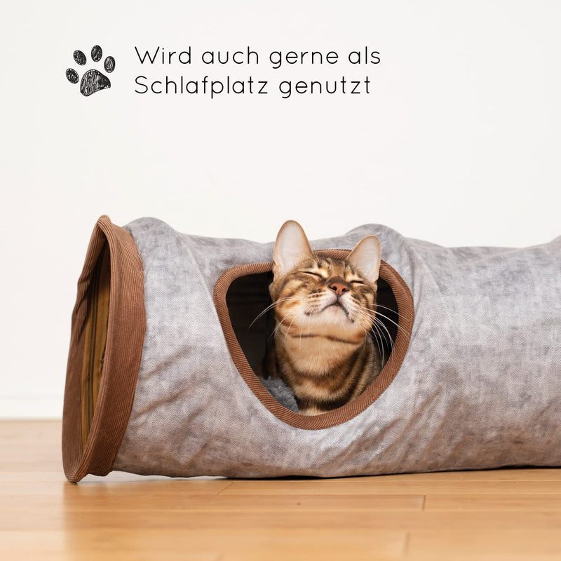 KaraLuna Premium Cat Tunnel 120 x 24 cm I 3 Peepholes & Play Balls I Cat Play Tunnel Foldable Cat Toy Cat Tunnel Rustling Tunnel Cave Roll Cat Tunnel Cat Gray Rabbit XXL - PawsPlanet Australia