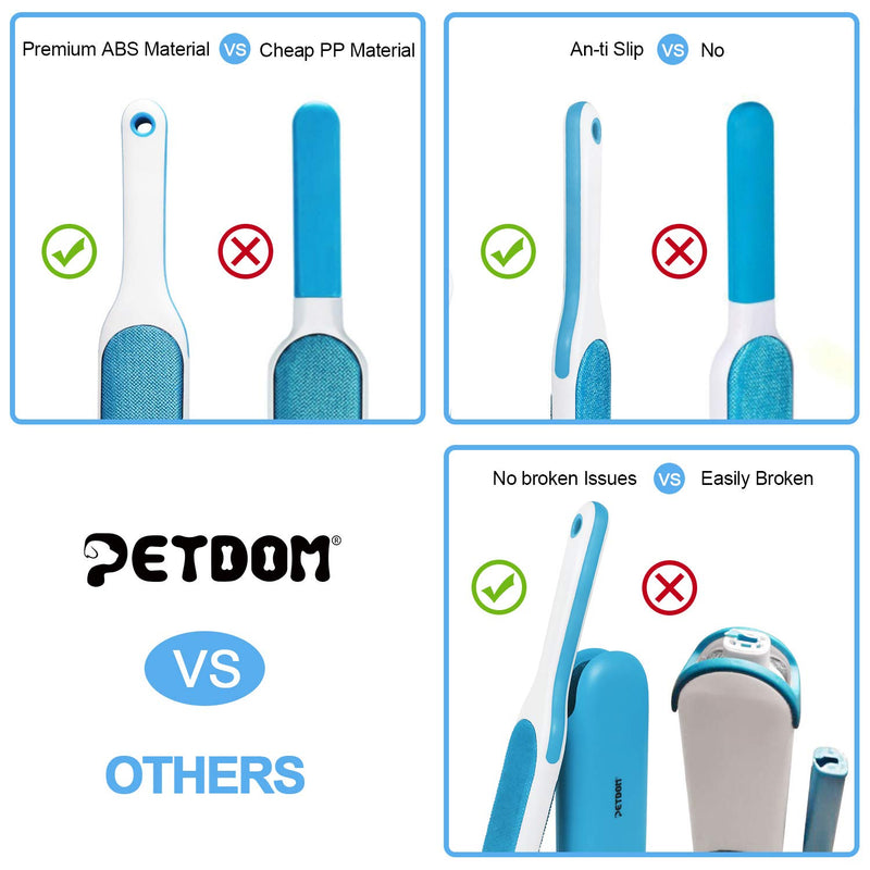 [Australia] - PETDOM Pet Hair Remover Brush Sturdy Handle - Double-Sided Lint Brush with Self-Cleaning Base - Removes Dog Cat Fur from Clothing, Furniture - Travel Size Included Blue, No Travel Size 
