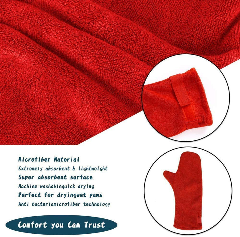 2 Pack Dog Drying Mitts, Dog Towel Glove, Ultra Absorbent Microfiber Pet, Pet Dog Towel Glove Super Absorbent Microfiber Dog Foot Paw Cleaning Towel Washable Reusable2.0-Red - PawsPlanet Australia