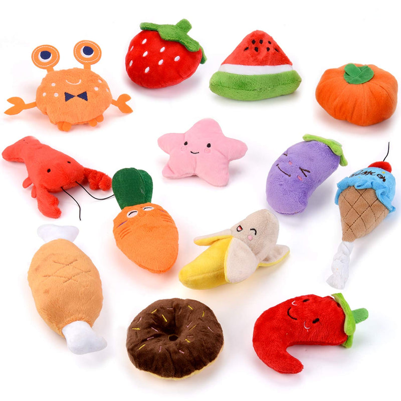 [Australia] - Fansport 13 Pack Dog Squeaky Toys Cute Plush Toys Stuffed Fruits Vegetables Dog chew Toy Squeaky Dog Toys for Puppy Small Dog Pets 