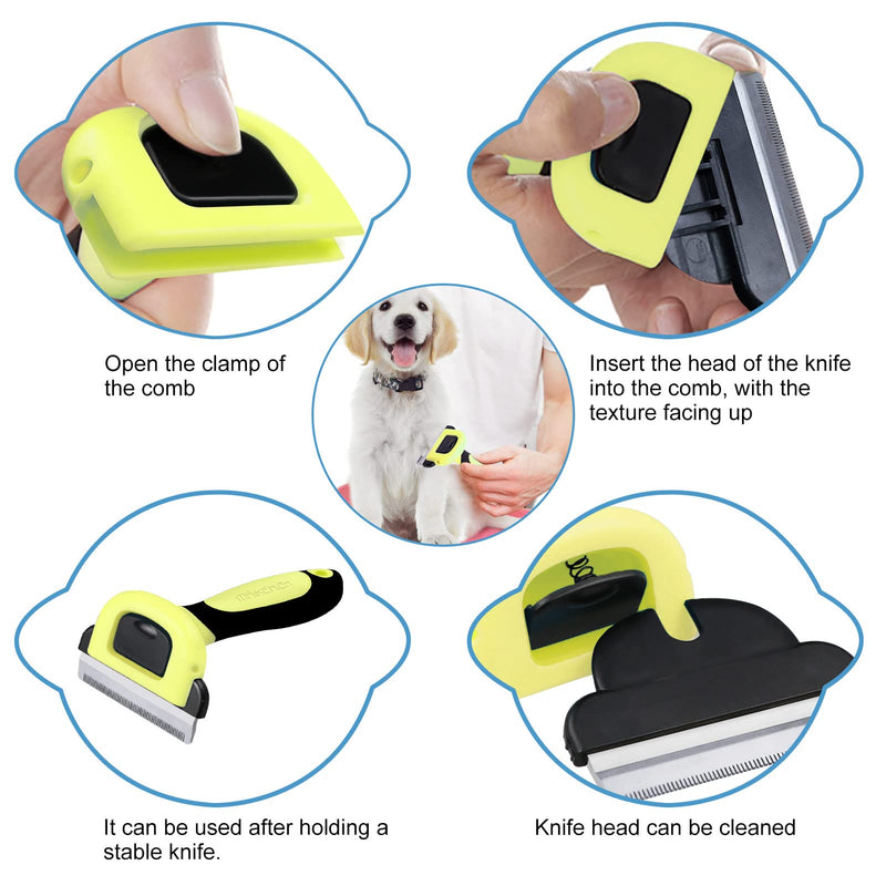 MAIKEHIGH Deshedding Tools for Dogs and Cats, Cat Grooming Brushes, Dog Combs for Shedding Fur Suitable for Short Hair Pets (Yellow) - PawsPlanet Australia