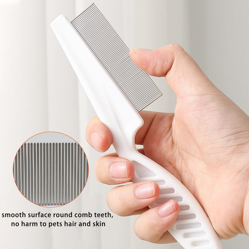 Pack of 4 Flea Combs for Cats and Dogs, Dog Comb for Removing Fleas for Long Hair, Metal Head Cat Comb for Grooming and Hair Removal of Face and Paws (White) - PawsPlanet Australia